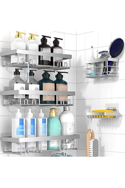 Moforoco Gold 5 Pack Shower Caddy Shelf Organizers Rack, Self Adhesive Black ...