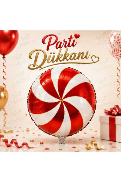 Parti Dükkanı Kırmızı Beyaz Şeker Folyo Balon 18 İnç 45 cm Helyum Uyumlu Boni...