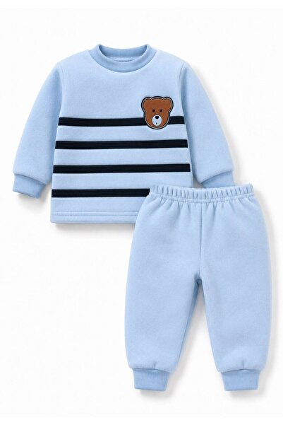 Oz Baby Striped Teddy Bear Printed Winter Fleece Unisex Girls Boys Baby Set
