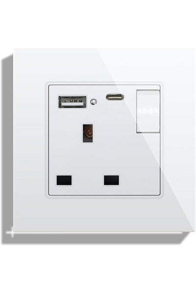 GENERAL BSEED Single Switched Wall Socket 1 Gang Black with USB C & USB A Cha...