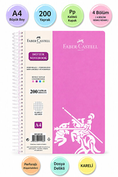 Faber Castell Faber Notebook 200 Yp Checkered Pp Cover Spiral Bound 4 Section...
