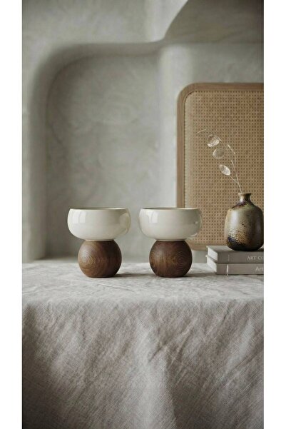 Rabo Craft 2-Piece Porcelain Bowl with Wooden Legs, Persimmon Bowl & Turkish ...