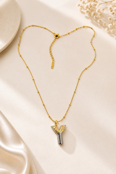 Archhazel Jewelery Double Color Y Letter Steel Necklace