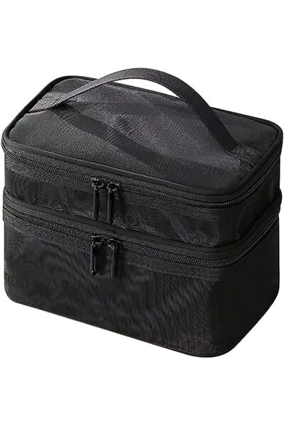 KASTWAVE Double Layer Makeup Bag with Handle, Toiletry Organizer for Brushes ...