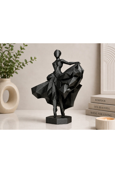 Modern Balerin Kadın Heykeli | 3D Baskı Dekoratif Biblo | Geometrik Low Poly Kitaplık ve Masaüstü Dekoru
