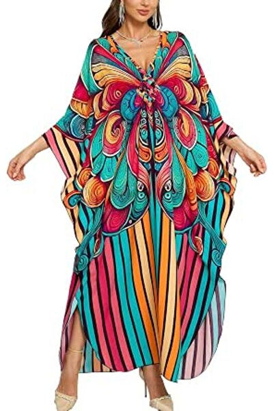 YouKD Summer Long Kaftan Dress Bohemian Roomy Beach Robe Cover Up Plus Size D...