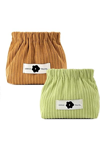 Hannea 2 Pcs Small Makeup Pouch, Corduroy Makeup Pouches for Women Girls, Tra...