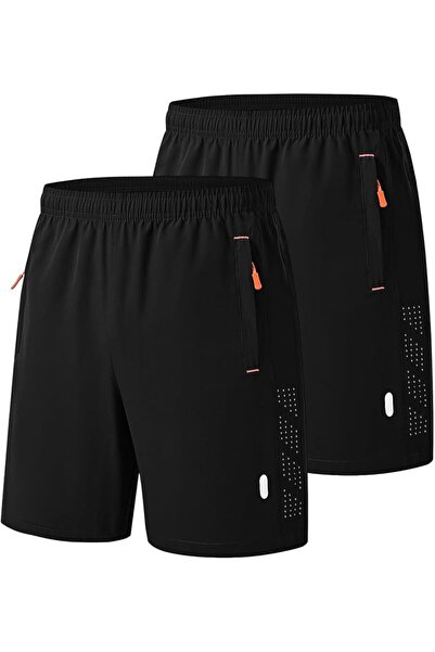 GENERAL 2 Pack Men's Sport Shorts Pack Zip Pockets Gym Training Jogging Short...
