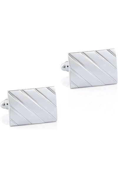 Generic Rectangular Electroplated Silver Smooth Metal Cufflinks for Men Frenc...