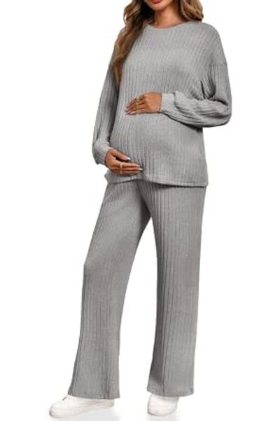GENERAL Yousify Womens Maternity Pajamas Sets 2 Piece Outfits Ribbed Knit Lon...