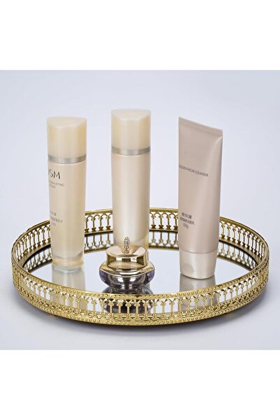 TERRIFI Gold Mirrored Vanity Tray for Bathroom Counter, Metal Decorative Jewe...