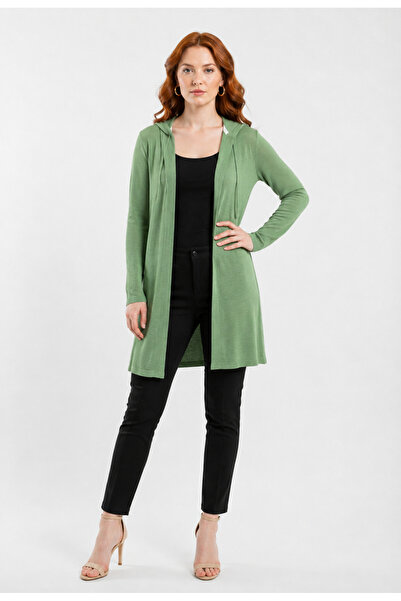 Neden Tekstil Lightweight Knitwear Hooded Women's Cardigan - Green
