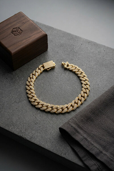 SORA GROUP Cuban Chain Model Zircon Stone Gold Color Men's Bracelet