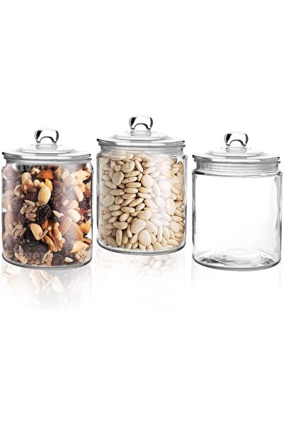 Generic Set Of 3 Glass Jars With Lid 1 Liter | Airtight Storage Container For...
