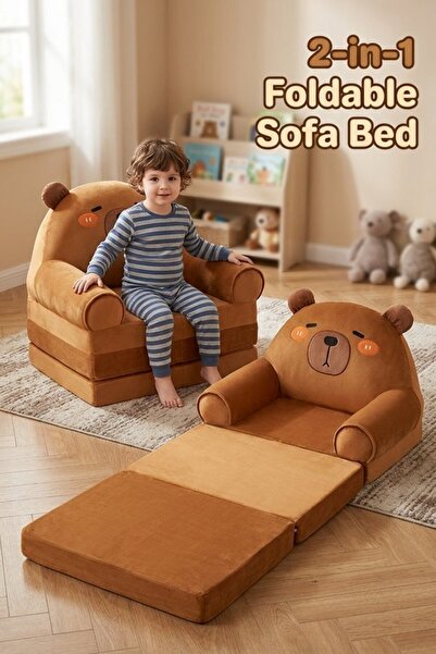 Generic 1 Plush Convertible Toddler Sofa Bed Chair Bedroom Playroom High Dens...