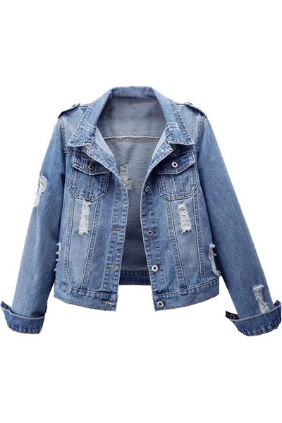 Generic Summer Jackets for Women Casual 3/4 Sleeve Distressed Cropped Denim J...