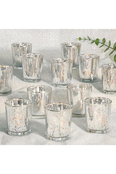 Generic Votive Candle Holders Set of 12, Blue Speckles Mercury Glass Tealight...