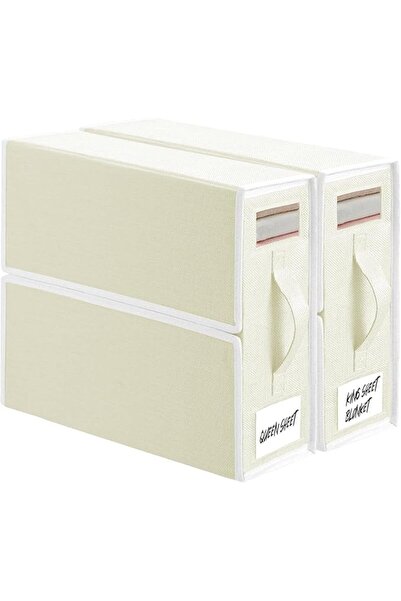 GENERAL Bed Sheet Organiser, 2 Pack Bedding Storage Box with Handle and Clear...
