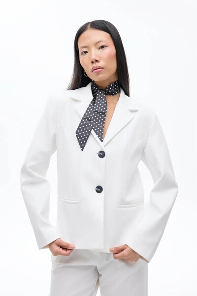 Quzu Çift Düğmeli Dikiş Detaylı Ekru Kadın Blazer Ceket CKT00882