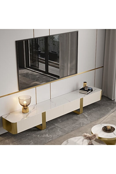 Baytonia Cleertle Modern Tv Stand with Storage Spaces - White & Cream