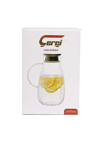 çerçi Cam Sürahi 2 Litre (2000 ml) Paslanmaz Çelik Kapaklı