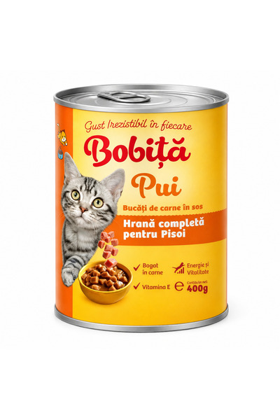 Bobita Bobiță Hrană Umedă Completă pentru Pisoi cu Pui, 6 x 400 g