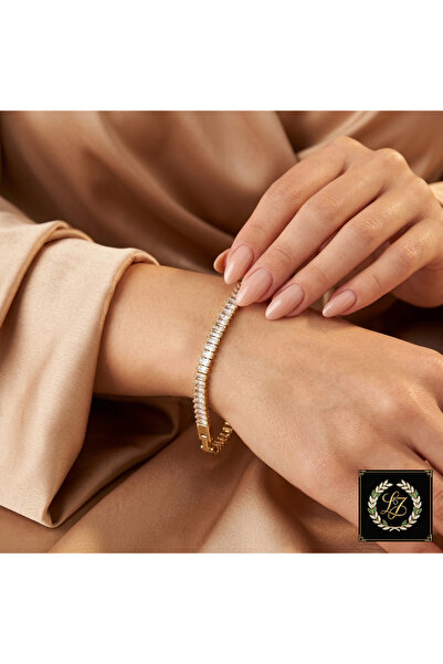 XUPING JEWELRY Vıp Seri 316L Çelik 14K Gold Renk Baget Taşlı Suyolu Bileklik ...