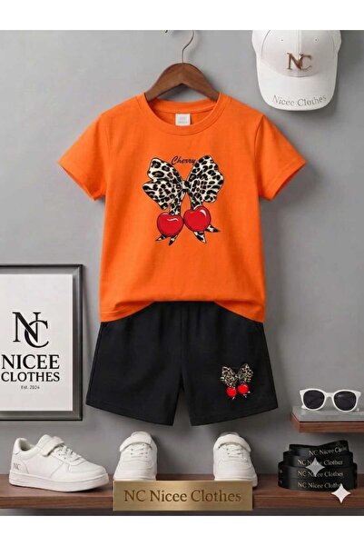 Leto Lykia Summer Children's T-Shirt Shorts Unisex (New Leopard Cherry Printed)