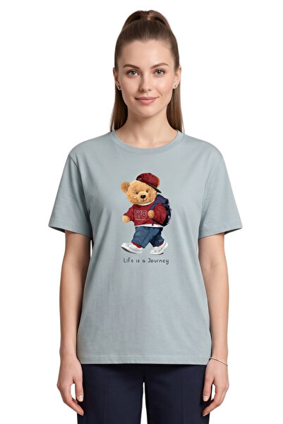 DK DAKSEL Women's Mint Teddy Bear Printed T-Shirt Life Is a Journey Comfortab...