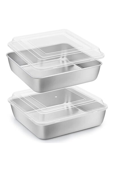 Generic Herogo 8”x 8” Square Cake Pan Set (2 Pans + 2 Lids), Stainless Steel ...