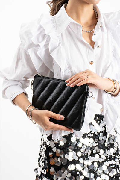 DEV 3 ADAM Black Side Embroidered Women's Portfolio Bag with Ankle Strap
