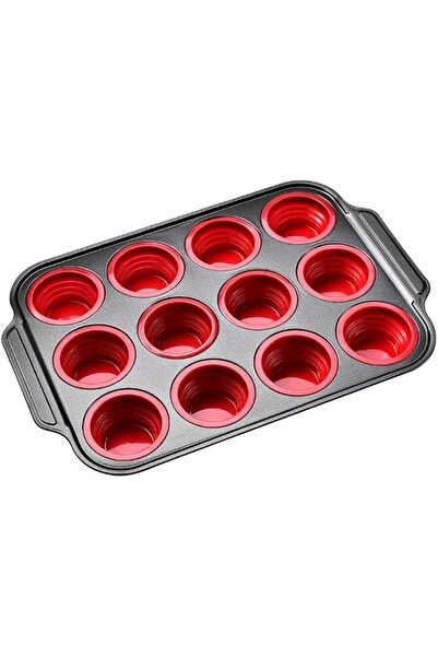 Generic 12-Cup Silicone Muffin Pan, Non-Stick Baking Mould, 40x27.5x2 cm, Bla...