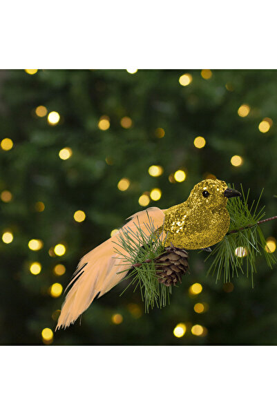 Alista Home Christmas decoration golden bird with clip 15 cm, glitter ornamen...