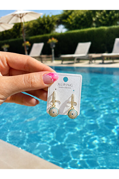 ZEYNORA JEWELLERY XUPING Gold Renk Nazar Boncuklu Turkuaz Zirkon Taşlı Sallan...