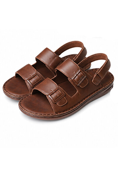 Generic Brand Men's Leather Sandals with Two Adjustable Straps and Back Strap...