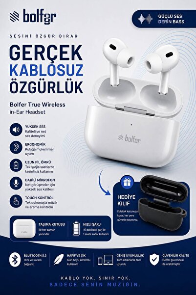 bolfer Kablosuz Bluetooth Kulaklık Bluetooth Kulak İçi Kulaklık Kılıf Hediyeli