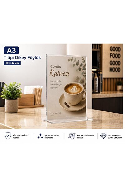 ümit ulusoy pleksi A3 T Tipi Dikey Şeffaf Pleksi Föylük Masaüstü Menü Broşürl...