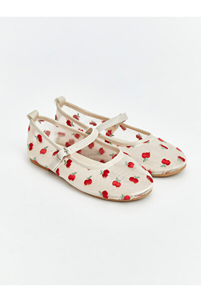 LC Waikiki Sparkling Choices Cherry Embroidered Mesh Girls' Ballerinas from S...