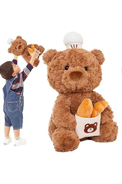 KASTWAVE Teddy Bear Stuffed Animal, 13.8" Brown Plush Bear with Chef Hat Hold...
