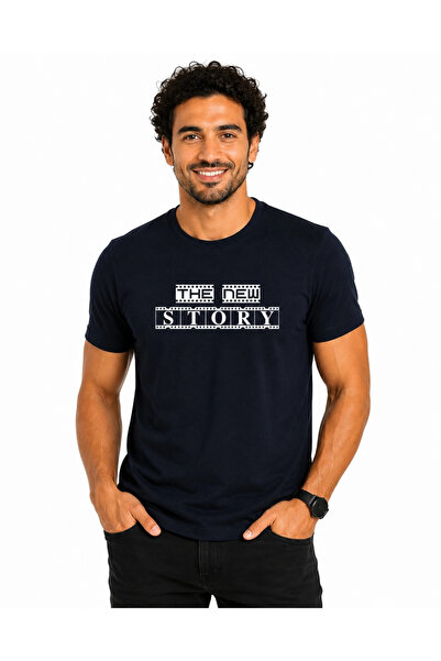 ETİFA The New Story Premium Unisex T-Shirt 100% Cotton Modern Navy Blue T-Shirt