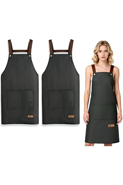 TERRIFI Set of 2 Black Adjustable Kitchen Aprons for Men and Women, Durable W...