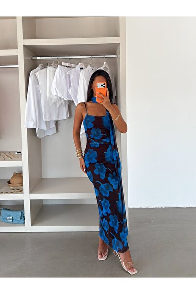 myd Scarf Midi Dress - Blue