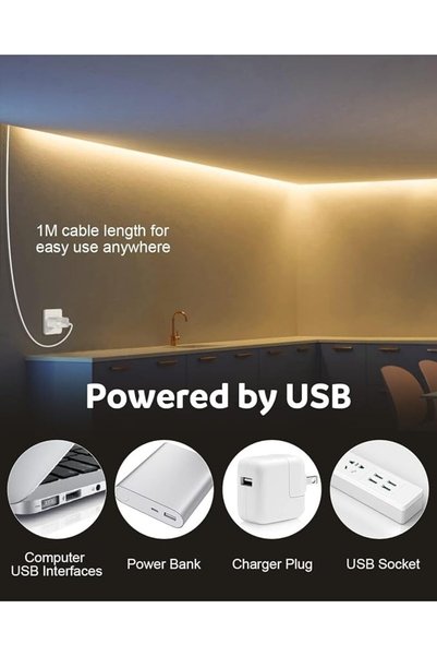 Aissiora LED Light Strip 5m LED Strip Works COB LED Strip Light 5V USB Powered Flexible Under Cabinet Light f