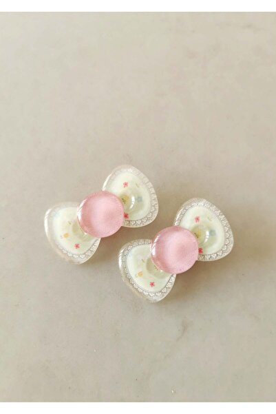 Halley Concept Green Pink Bow Themed Floral Patterned Double Clip Children's ...