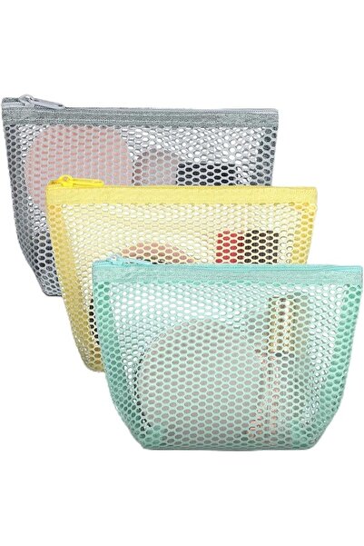 KASTWAVE 3 Pcs Mesh Makeup Bag Mesh Cosmetic Bag Travel Toiletry Bag Pouch wi...