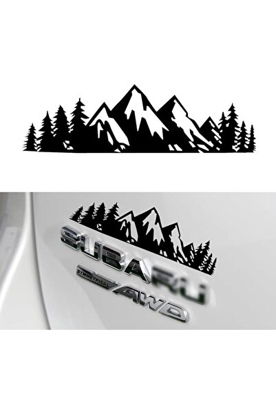 GENERAL Black Weather-Proof Snow Mountain Tree Decal, Easy Apply Removable Ca...