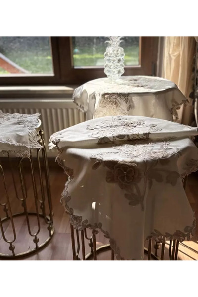Ceki Home Simella Model Crem-Cappuccino Set de 5 piese cu broderie, cuvertură...