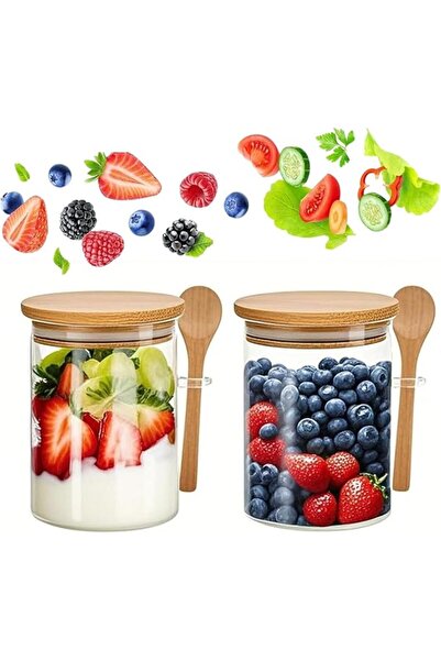 Home Zone 4 Pack - 500ML Overnight Oats Containers with Bamboo Lids and Spoon...