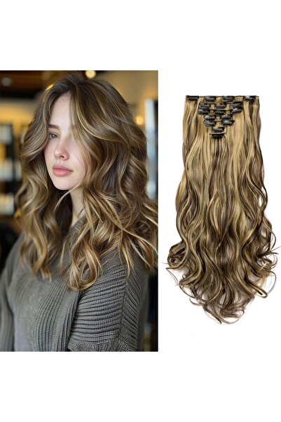 Dotail Set de 6 extensii de păr Swy cu clips, valuri delicate, 55 cm, fibră s...