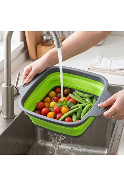 Re Foldable square silicone colander 24×18cm, fruit and vegetable drainer wit...